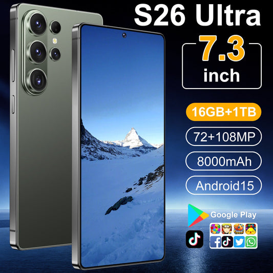Hot-Selling Mobile Phone S26Ultra 16+1Tb Perforated Design 7.3inch Large Screen Foreign Trade Smartphone