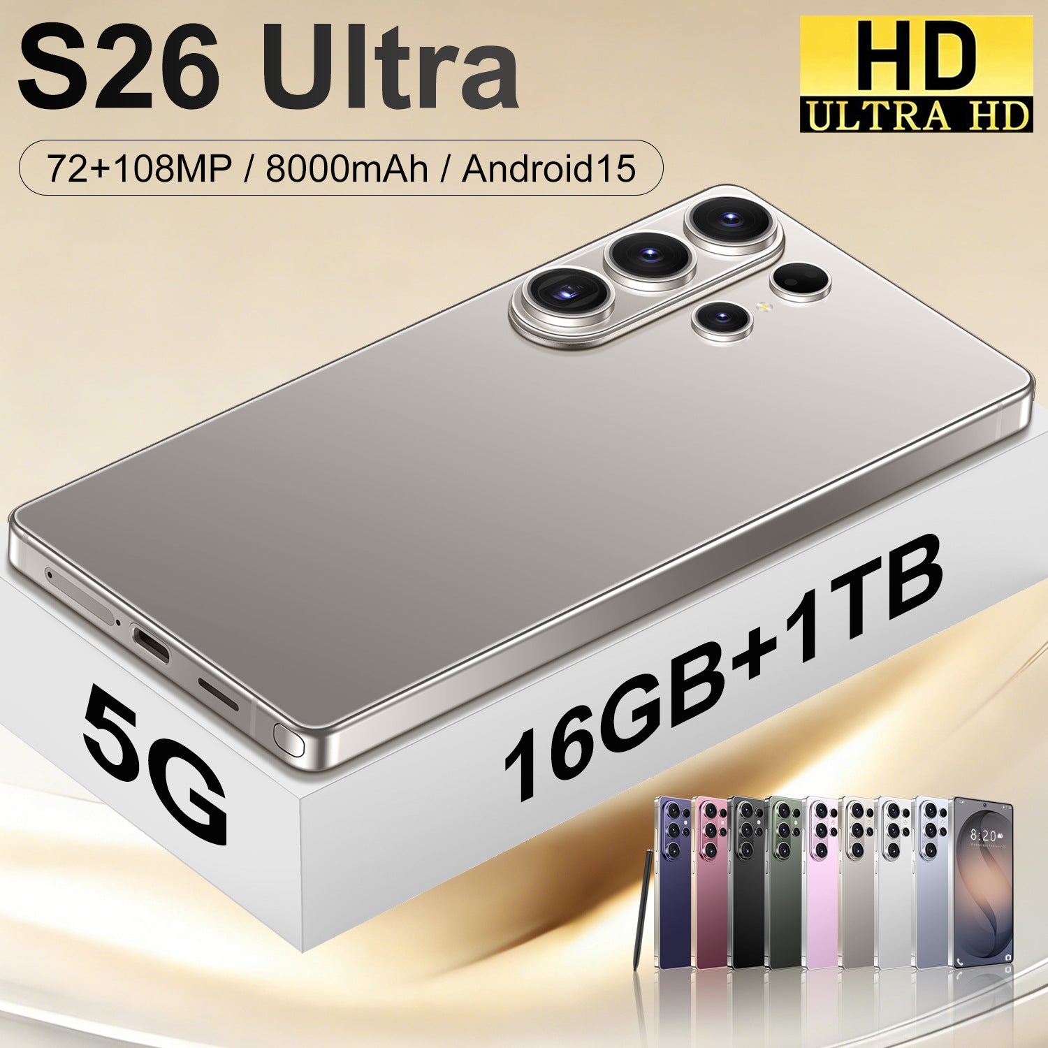 Hot-Selling Mobile Phone S26Ultra 16+1Tb Perforated Design 7.3inch Large Screen Foreign Trade Smartphone