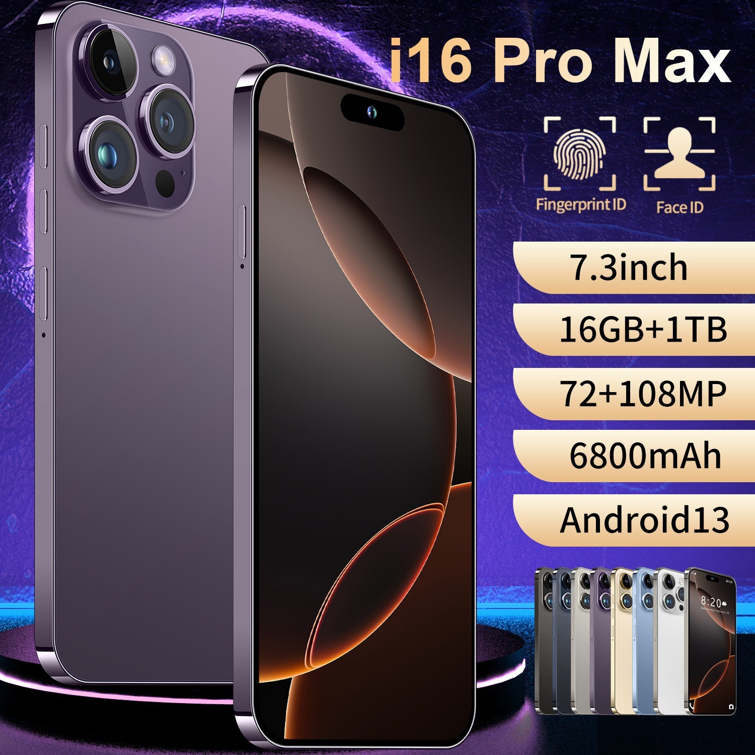 2025 New Mobile Phone I16 Promax 5g Global Universal Smart Island 16+1Tb Android 8.1