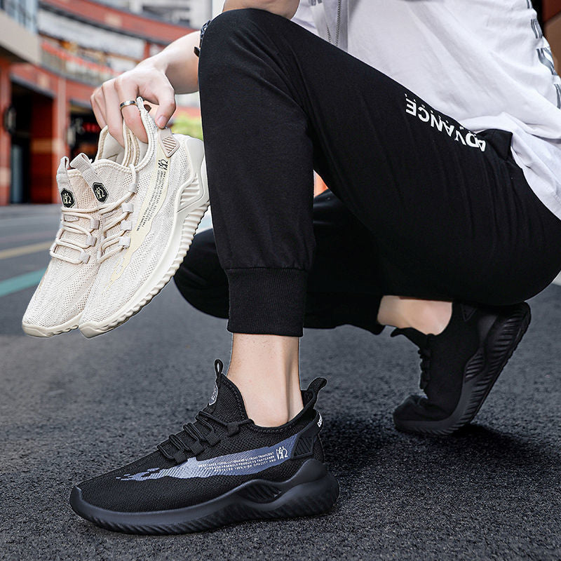 2025 New Summer Korean Style Men's Shoes, Sports Shoes, Fly-Knit Men's Shoes, Mesh Breathable Lightweight Casual Shoes