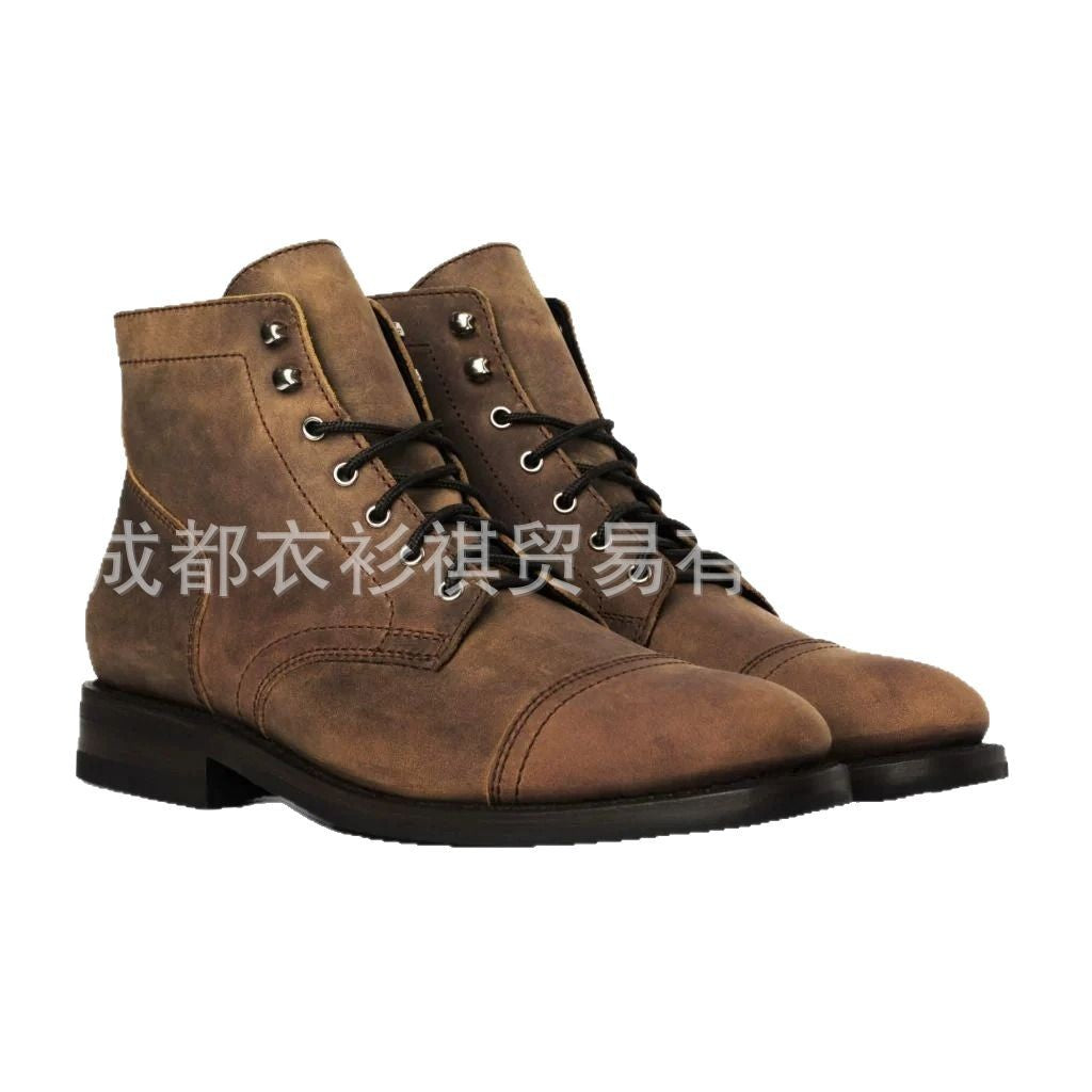 Wish foreign trade new retro round head work martin boots high-top locomotive shoes men's shoes lace men's shoes