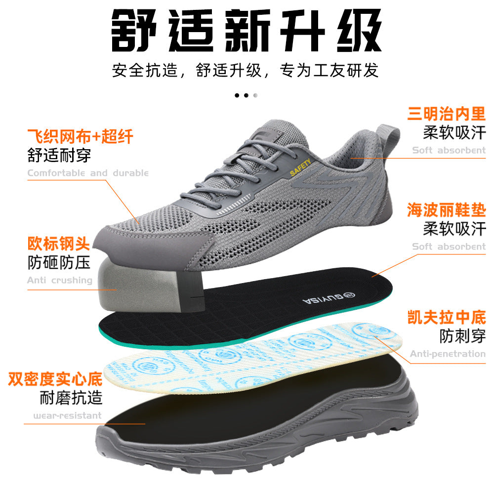 Labor Protection Shoes for Men, Anti-Smash, Anti-Puncture Steel-Toe Shoes, Fly-Knit Comfortable and Wear-Resistant Safety Shoes, Protective Work Shoes