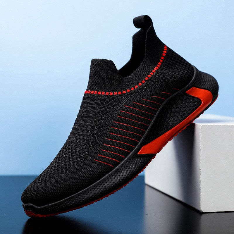 2025 New Men's Shoes Summer Flyknit Breathable Trendy Sports Shoes Large Size Sports Casual Shoes Casual Socks Shoes