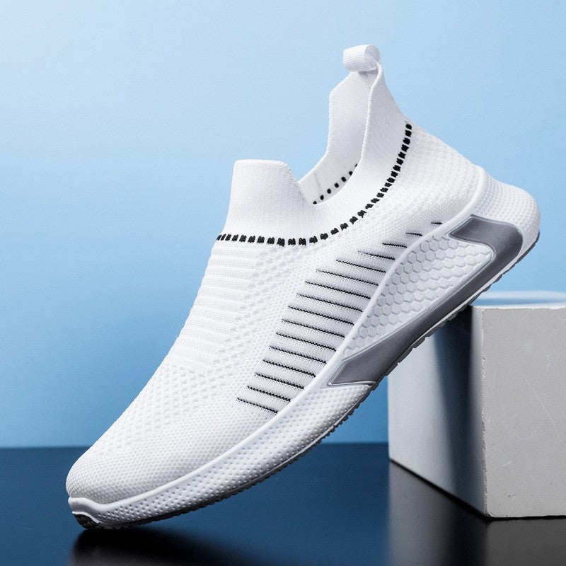 2025 New Men's Shoes Summer Flyknit Breathable Trendy Sports Shoes Large Size Sports Casual Shoes Casual Socks Shoes