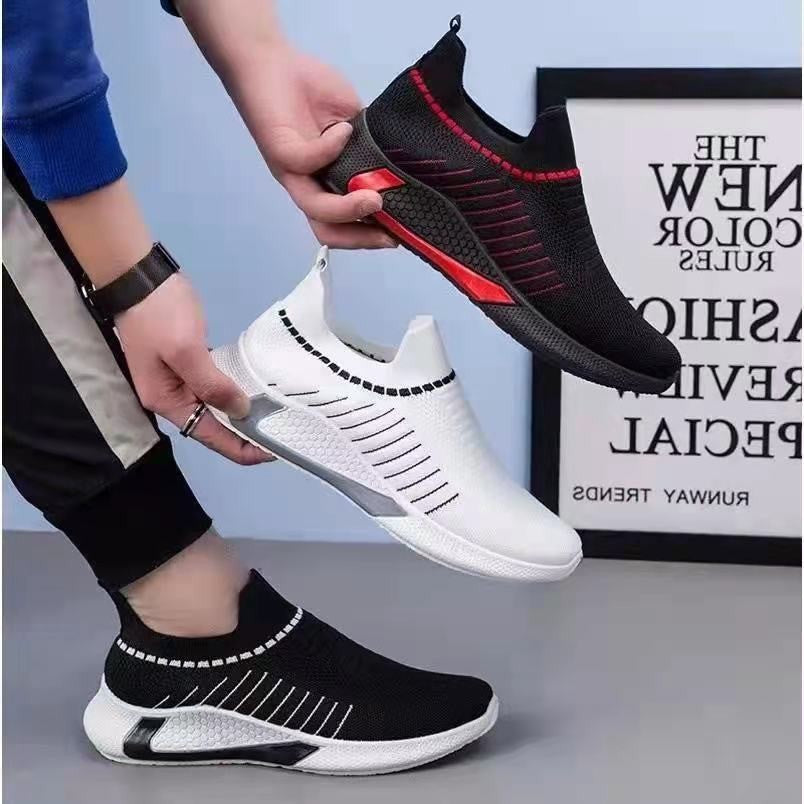 2025 New Men's Shoes Summer Flyknit Breathable Trendy Sports Shoes Large Size Sports Casual Shoes Casual Socks Shoes