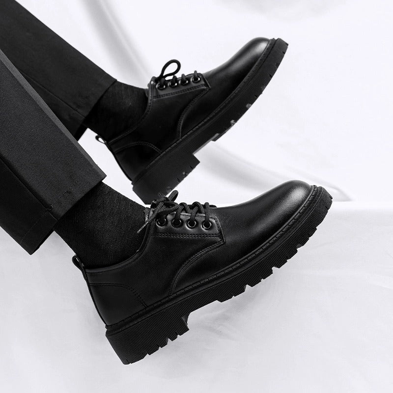 Men's Suit Shoes for Autumn, British Style Business Formal Casual Leather Shoes, Men's Black Wedding Shoes with Height-Increasing Design and Thick Soles
