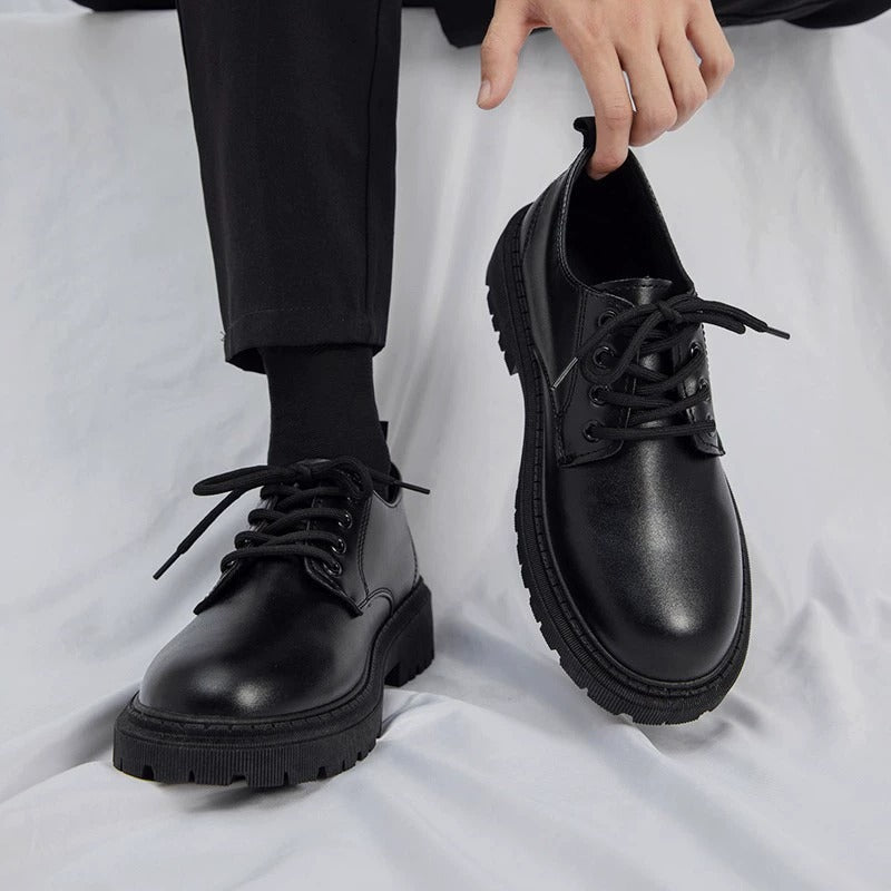 Men's Suit Shoes for Autumn, British Style Business Formal Casual Leather Shoes, Men's Black Wedding Shoes with Height-Increasing Design and Thick Soles