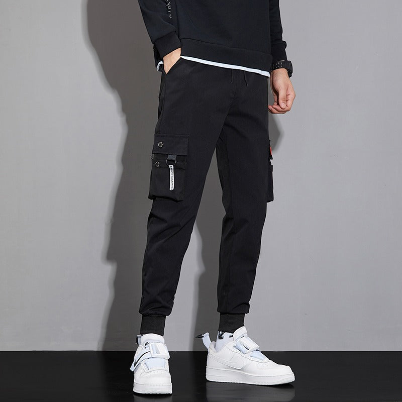 Summer Cargo Pants for Men, Trendy Brand, Loose Casual Jogger Pants, Student Sports Street Style Functional Cropped Versatile Trendy Pants