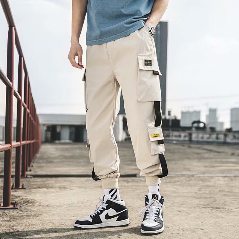 Men's Summer Thin Cargo Pants, Large Size, Cropped Sports Pants, Korean Style, Trendy Loose Jogger Casual Long Pants