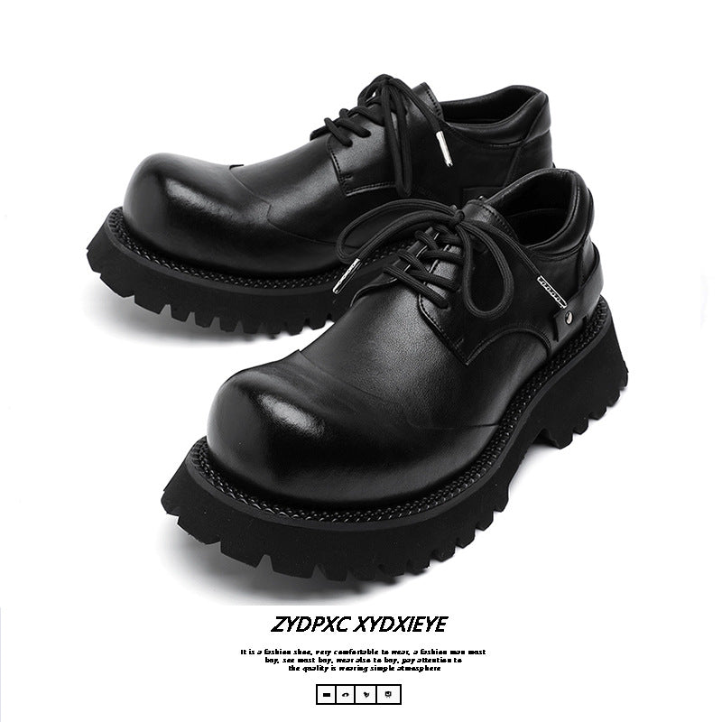 2024 Niche Commuter Derby Shoes Trendy British Men's and Women's Round Toe Platform Height Increased All-match Casual Leather Shoes 77789