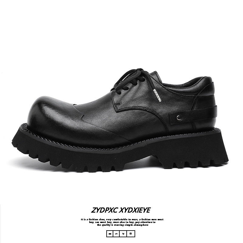 2024 Niche Commuter Derby Shoes Trendy British Men's and Women's Round Toe Platform Height Increased All-match Casual Leather Shoes 77789