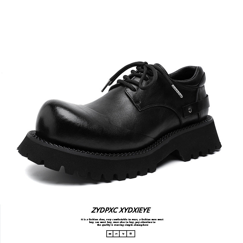 2024 Niche Commuter Derby Shoes Trendy British Men's and Women's Round Toe Platform Height Increased All-match Casual Leather Shoes 77789