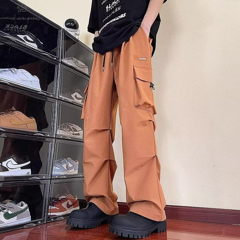American Retro High Street Cargo Pants for Men 2025 New Fashion Trendy Ins Long Straight Wide-Leg Casual Pants