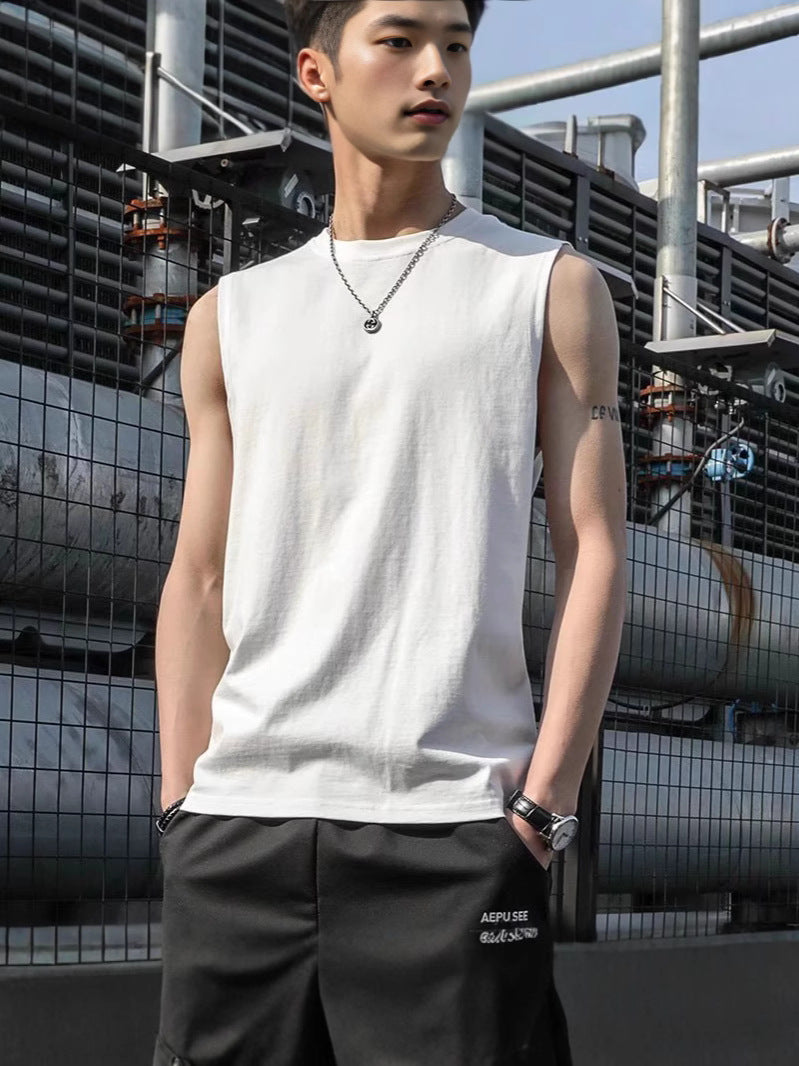 Summer Loose Sleeveless T-Shirt Men's Black Vest Trendy Brand Trendy Ins Bottoming Shirt Sports Fitness Running T-Shirt
