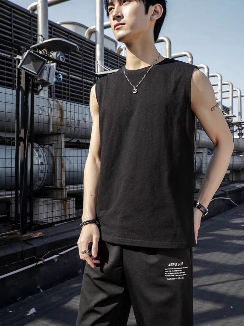 Summer Loose Sleeveless T-Shirt Men's Black Vest Trendy Brand Trendy Ins Bottoming Shirt Sports Fitness Running T-Shirt