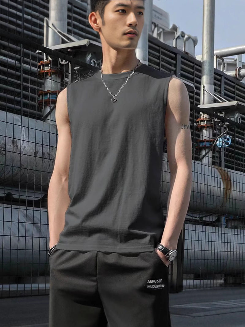 Summer Loose Sleeveless T-Shirt Men's Black Vest Trendy Brand Trendy Ins Bottoming Shirt Sports Fitness Running T-Shirt