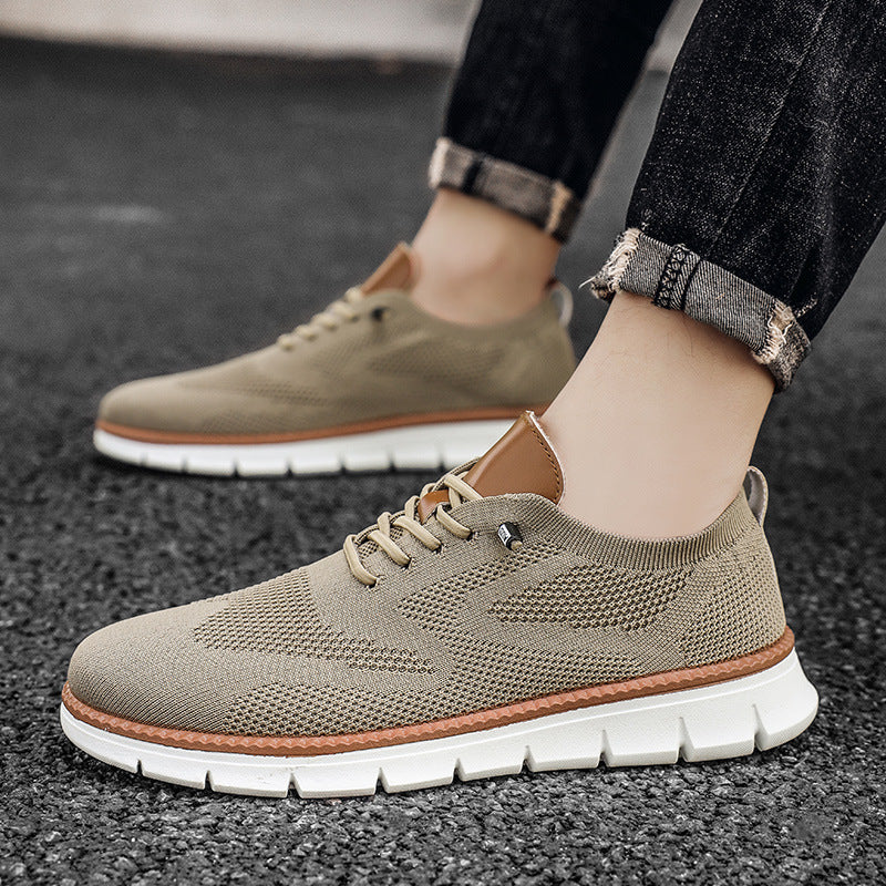 2025 British style men's shoes summer breathable sneaker fly woven mesh shoes men's