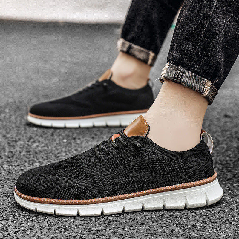 2025 British style men's shoes summer breathable sneaker fly woven mesh shoes men's