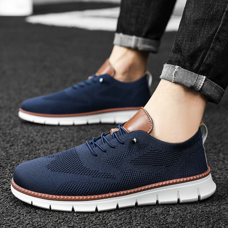2025 British style men's shoes summer breathable sneaker fly woven mesh shoes men's