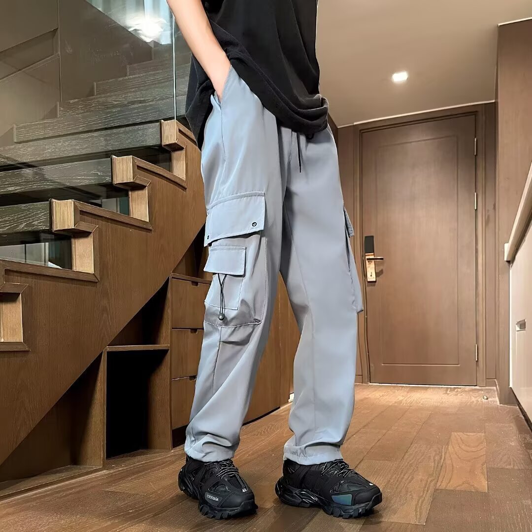 Loose Quick-Dry Casual Pants Drawstring Cargo Pants Long Pants Summer Trendy Brand Wide-Leg Scimitar Pants Men