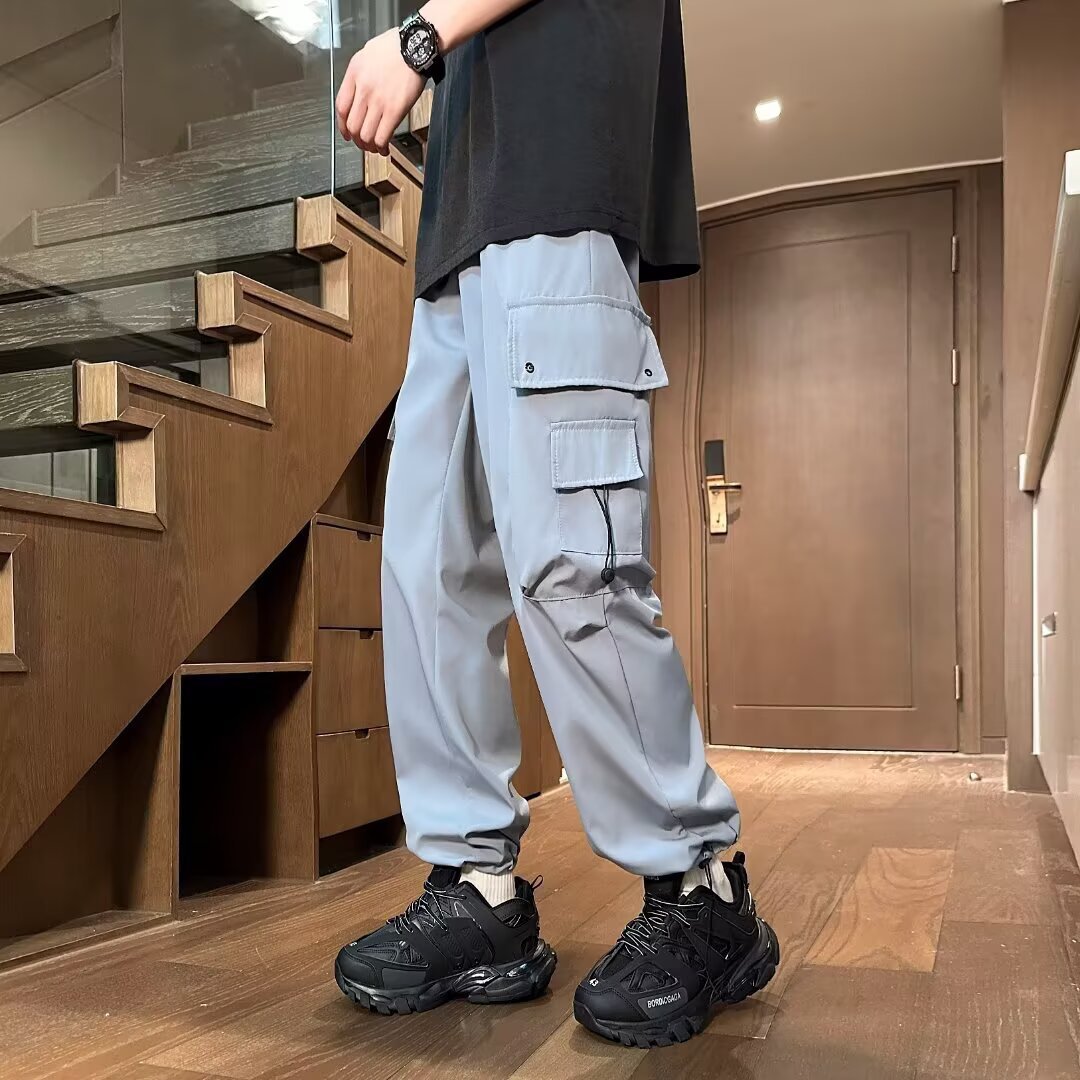 Loose Quick-Dry Casual Pants Drawstring Cargo Pants Long Pants Summer Trendy Brand Wide-Leg Scimitar Pants Men