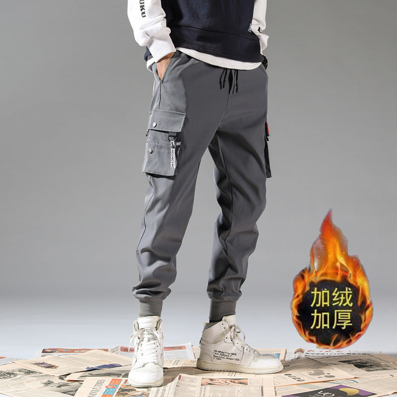 2024 Autumn and Winter Casual Pants Men's Workwear Fleece-Lined Sweatpants Men's Jogger Sports Pants Trendy Versatile Workwear Pants