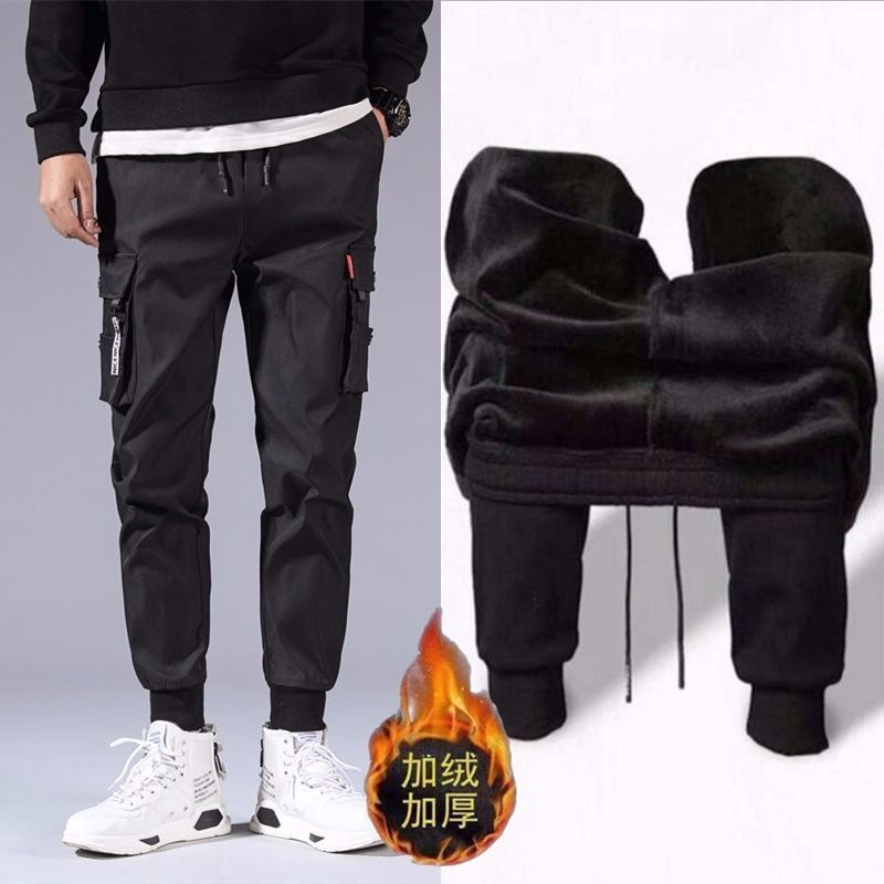 2024 Autumn and Winter Casual Pants Men's Workwear Fleece-Lined Sweatpants Men's Jogger Sports Pants Trendy Versatile Workwear Pants