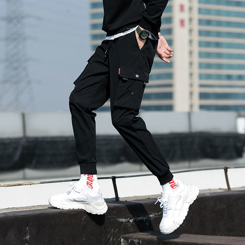 2022 autumn and winter plus velvet overalls men's national tide multi-pocket casual pants men's Korean version of toe sports pants manufacturers