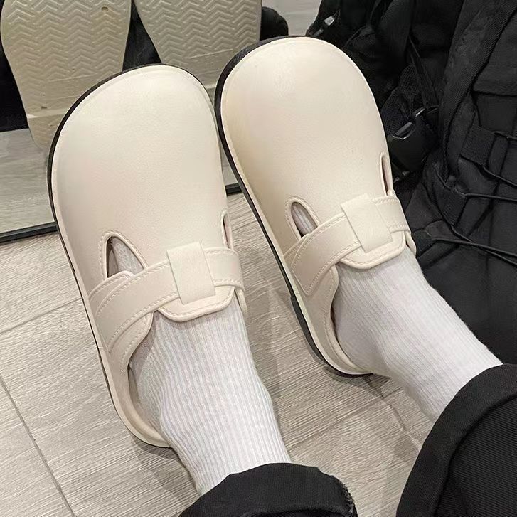 Summer Slippers for Women Ins Simple Waterproof Birkenstock Shoes Pure Color Fashionable Outer Wear Stylish Versatile Non-Slip Toe-Cap Sandals