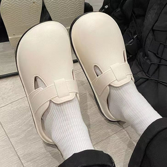 Summer Slippers for Women Ins Simple Waterproof Birkenstock Shoes Pure Color Fashionable Outer Wear Stylish Versatile Non-Slip Toe-Cap Sandals