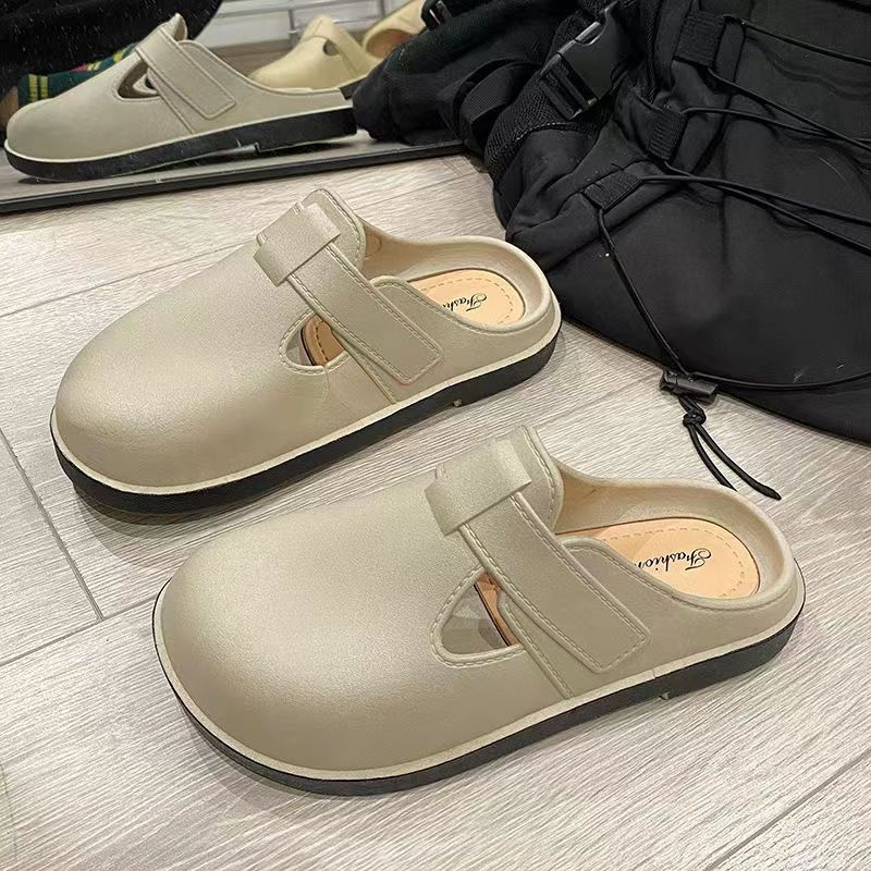Summer Slippers for Women Ins Simple Waterproof Birkenstock Shoes Pure Color Fashionable Outer Wear Stylish Versatile Non-Slip Toe-Cap Sandals