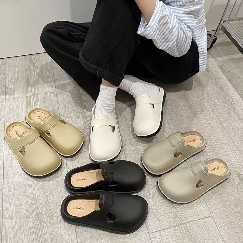 Summer Slippers for Women Ins Simple Waterproof Birkenstock Shoes Pure Color Fashionable Outer Wear Stylish Versatile Non-Slip Toe-Cap Sandals