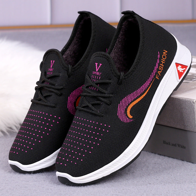 New Old Beijing cloth shoes women's shoes casual single-layer shoes middle-aged and elderly walking shoes mom shoes comfortable non-slip fleece-lined cotton shoes