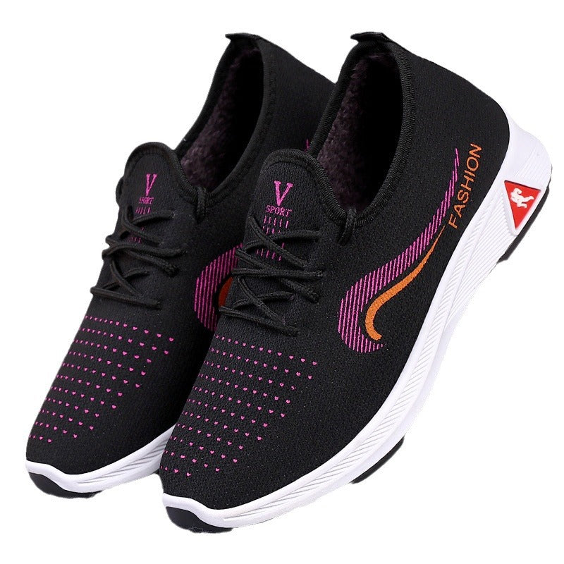 New Old Beijing cloth shoes women's shoes casual single-layer shoes middle-aged and elderly walking shoes mom shoes comfortable non-slip fleece-lined cotton shoes