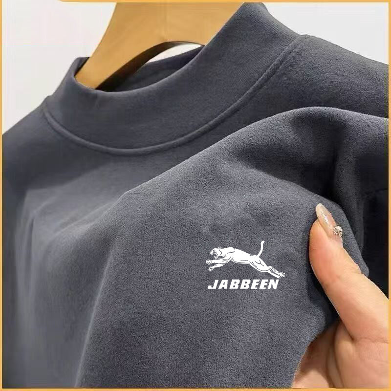 Autumn and Winter German Velvet Men's Long-Sleeved T-Shirt Warm Trendyy Versatile Half Turtleneck 1/2