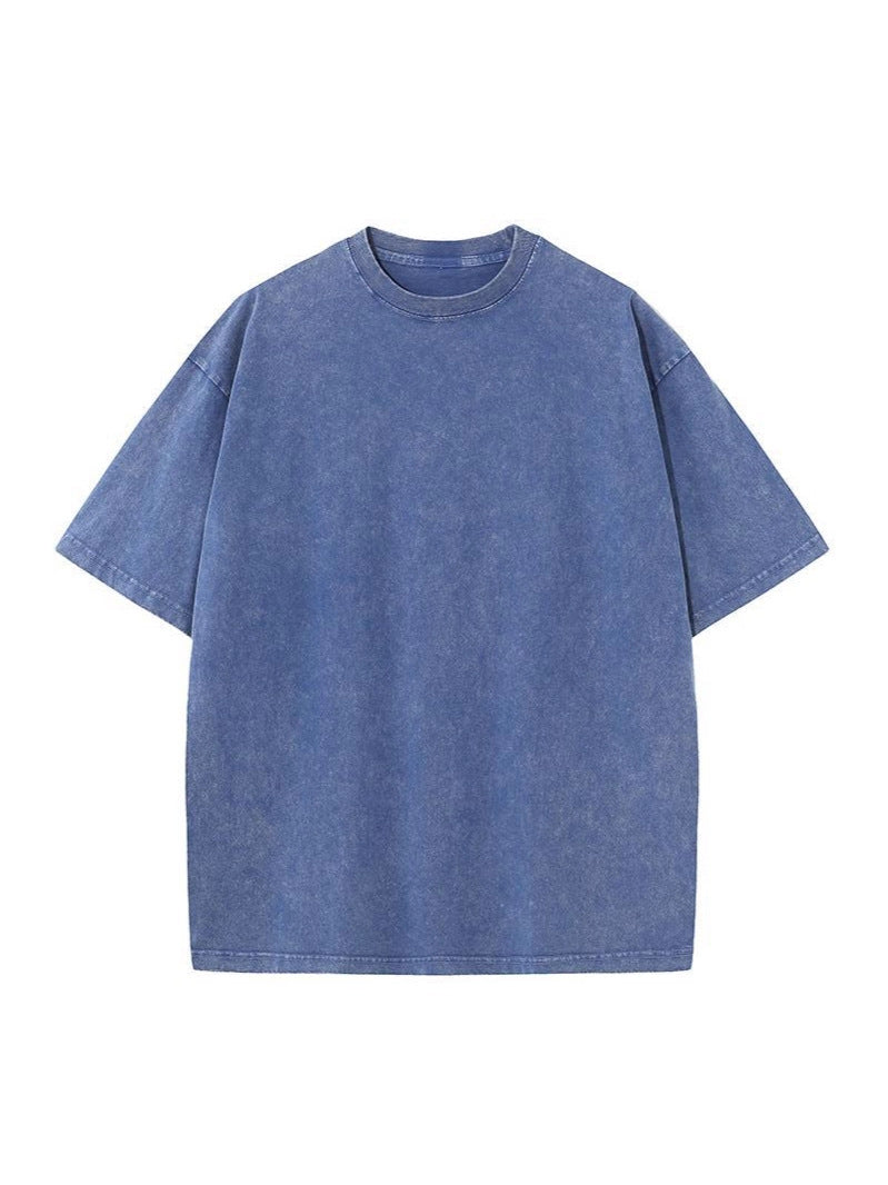 Oversizes Men's and Women's Pure Cotton American Retro Washed T-Shirts Short-Sleeved Loose Tops European Size