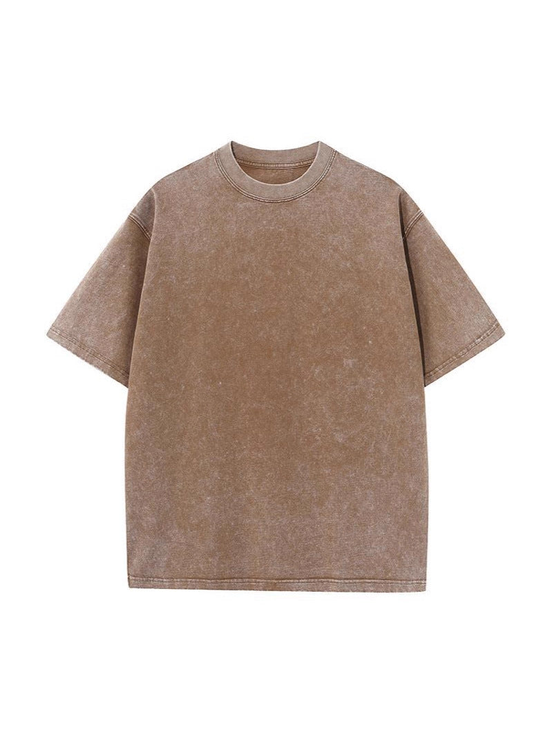 Oversizes Men's and Women's Pure Cotton American Retro Washed T-Shirts Short-Sleeved Loose Tops European Size