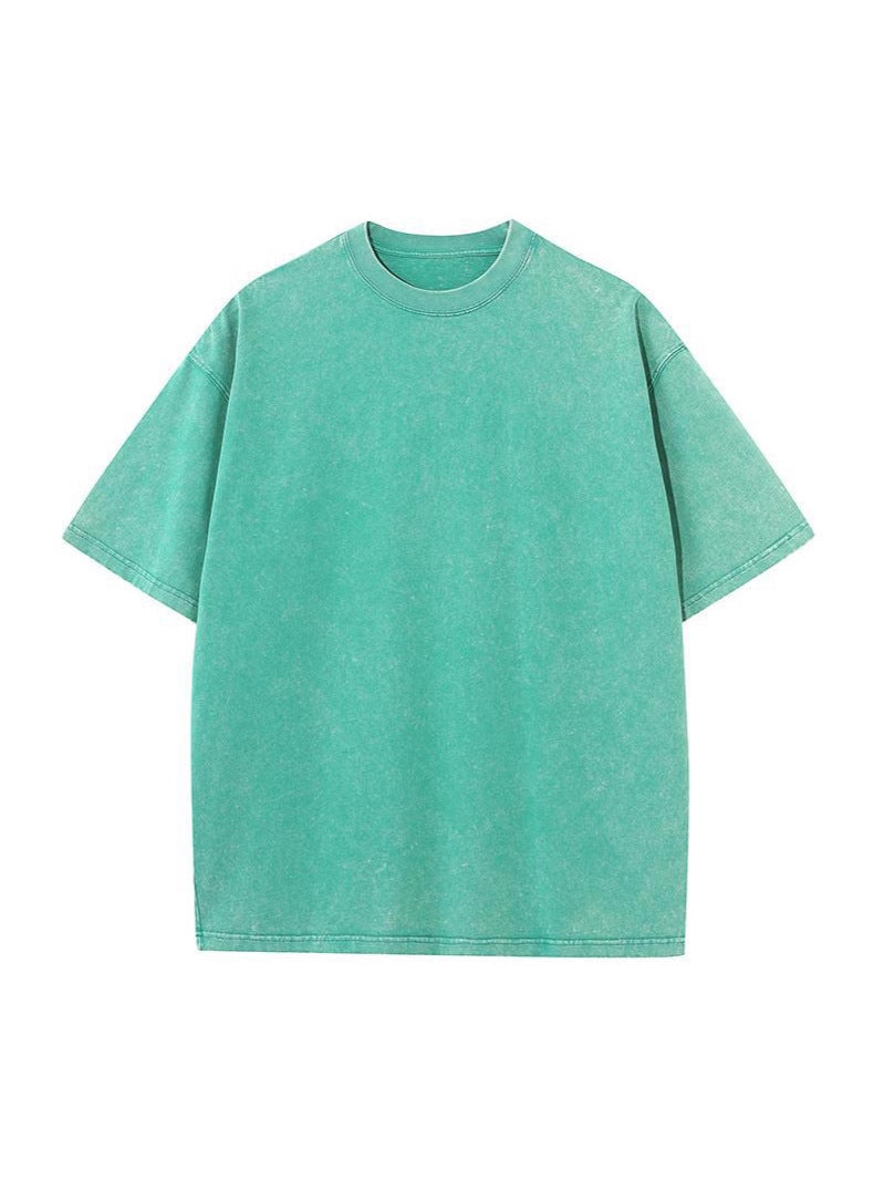 Oversizes Men's and Women's Pure Cotton American Retro Washed T-Shirts Short-Sleeved Loose Tops European Size