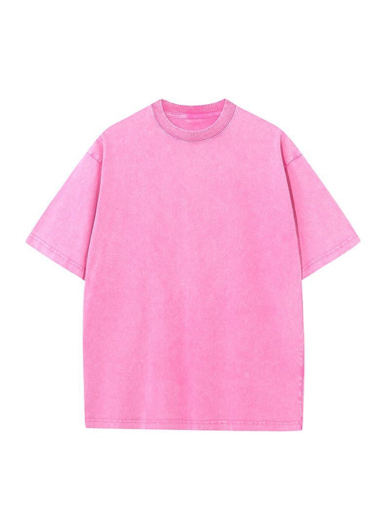 Oversizes Men's and Women's Pure Cotton American Retro Washed T-Shirts Short-Sleeved Loose Tops European Size