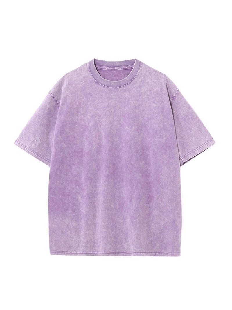 Oversizes Men's and Women's Pure Cotton American Retro Washed T-Shirts Short-Sleeved Loose Tops European Size