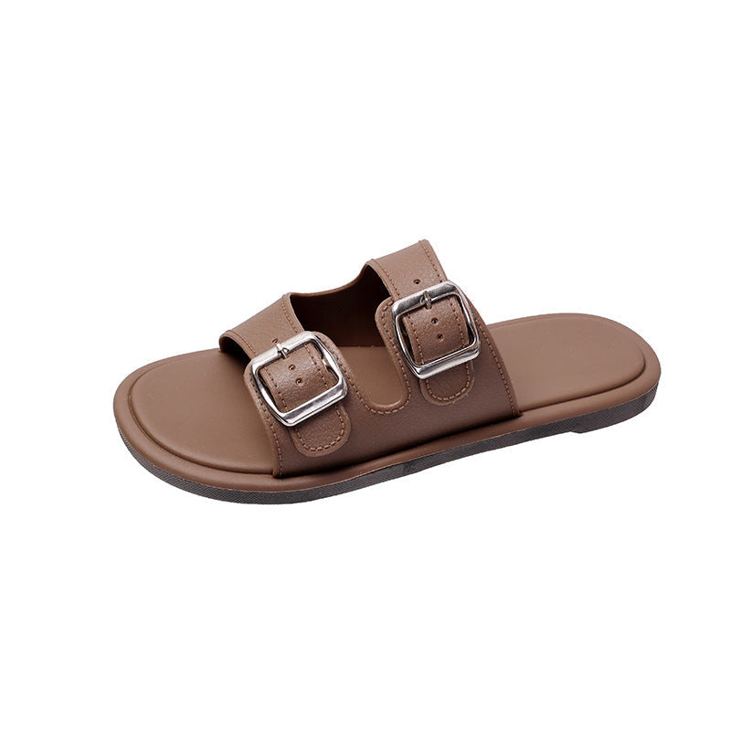 Women's Summer New Fashion Versatile Square Buckle Trendy Slip-On Home Non-Slip Bathroom Outdoor Beach Sandals