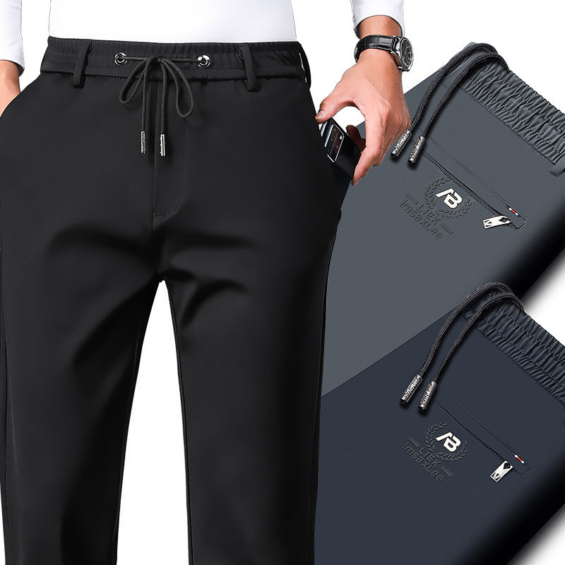 2025 Summer Black Casual Pants Men's Spring and Summer Ice Silk Thin Four-Way Stretch Slim Straight Business Long Pants