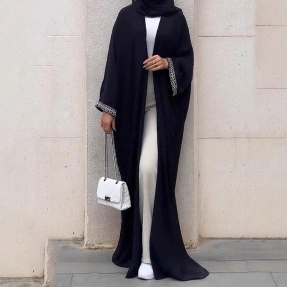 F420 Export Cross-Border E-Commerce Independent Station Arabic Bead Embroidered Lace Robe Fashionable Outer Wear Abaya Robe