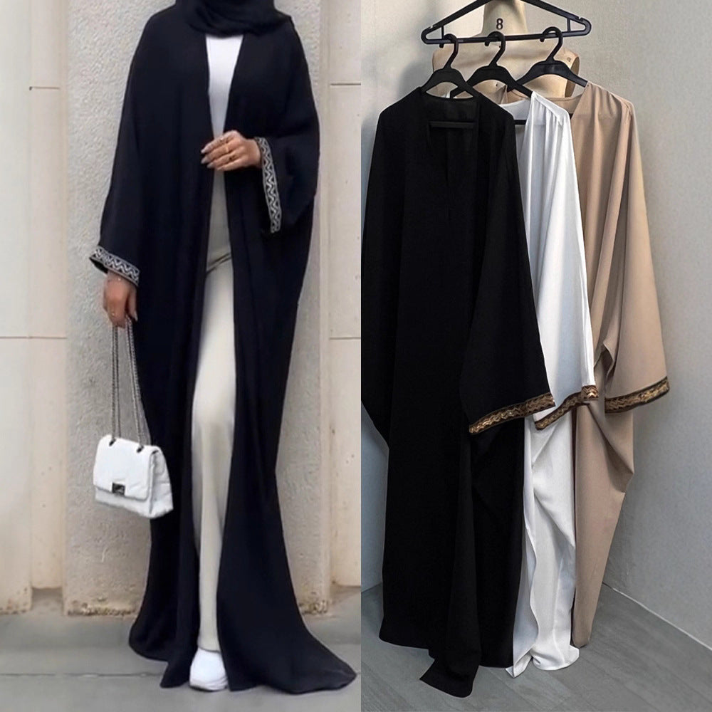 F420 Export Cross-Border E-Commerce Independent Station Arabic Bead Embroidered Lace Robe Fashionable Outer Wear Abaya Robe