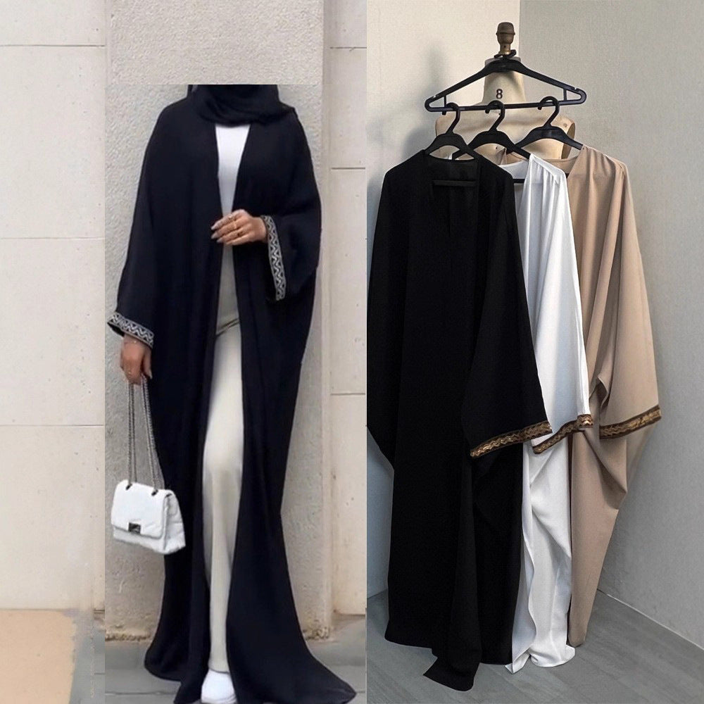 F420 Export Cross-Border E-Commerce Independent Station Arabic Bead Embroidered Lace Robe Fashionable Outer Wear Abaya Robe