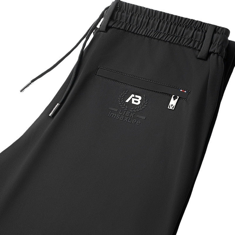 2025 Summer Black Casual Pants Men's Spring and Summer Ice Silk Thin Four-Way Stretch Slim Straight Business Long Pants