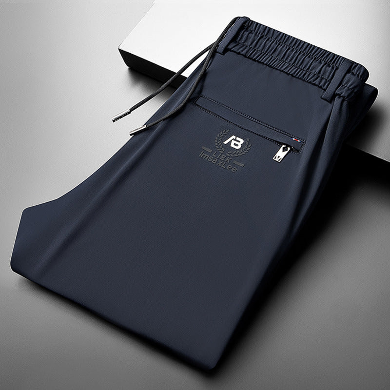 2025 Summer Black Casual Pants Men's Spring and Summer Ice Silk Thin Four-Way Stretch Slim Straight Business Long Pants