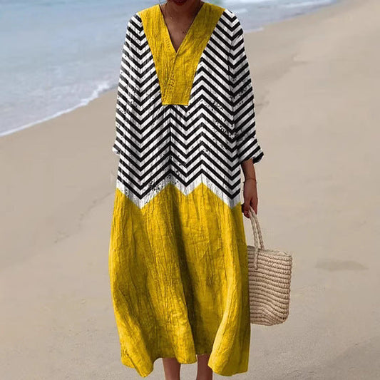 2025 Cross-Border Independent Station Amazon Long Sleeve Shirt Dress Women's Casual Floral 3D Printed Sleeve Long Skirt