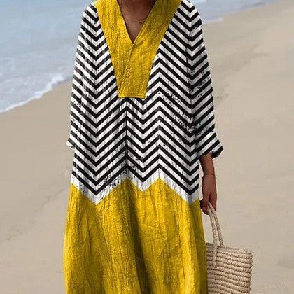 2025 Cross-Border Independent Station Amazon Long Sleeve Shirt Dress Women's Casual Floral 3D Printed Sleeve Long Skirt