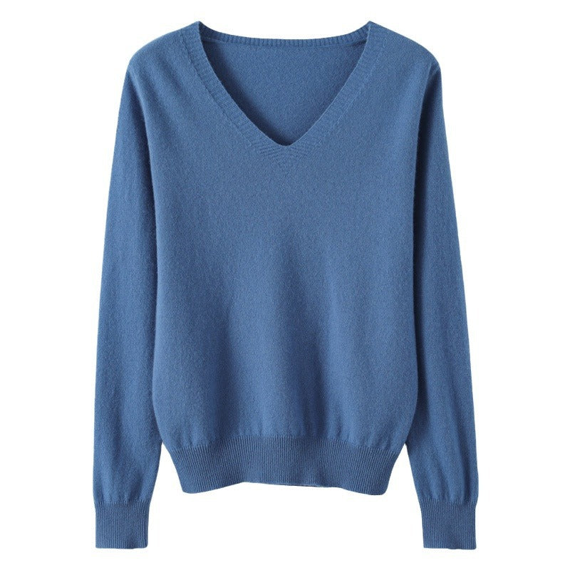 2025 Spring New Pure Color V Neck Knitted Bottoming Shirt Pullover Slimming Look Sweater Thin Style Western Style Inner Wear